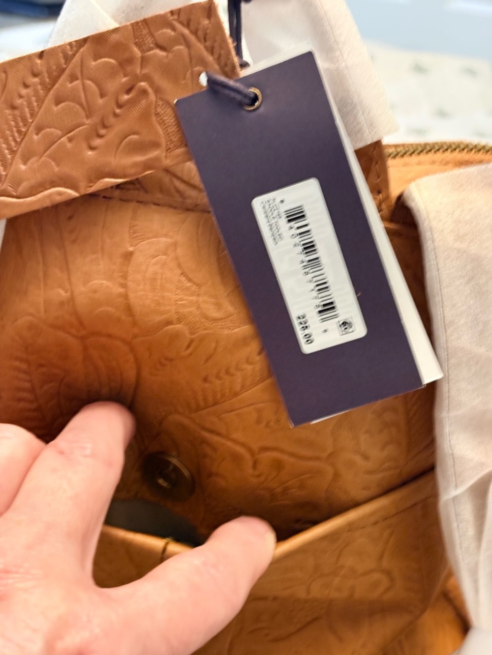 NWT Embossed Floral Leather Backpack - American Leather - Tan - Picture 4 of 11